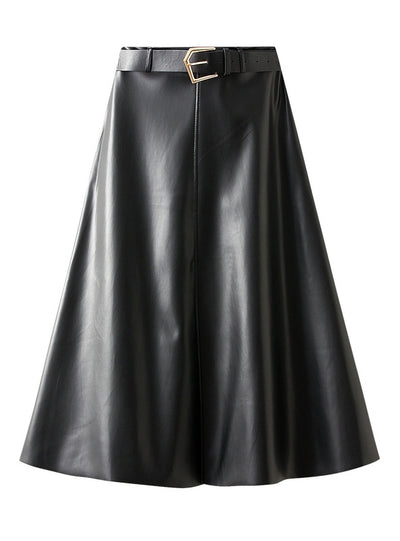 Retro Stitching Pu Leather Skirt