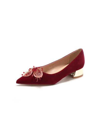 Low Heel Suede Pointed Wedding Shoes