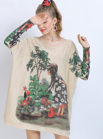 Loose Large Size Print Sweater