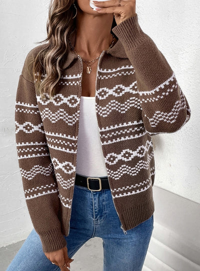 Zipper Cardigan Lapel Leisure Knitted Sweater