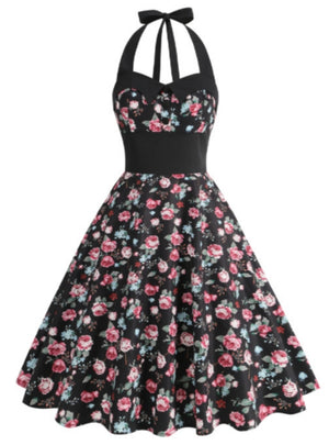 Floral Printed Retro Halter Dress