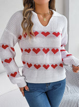 Leisure Lantern Sleeve Color Matching Love Heart Sweater