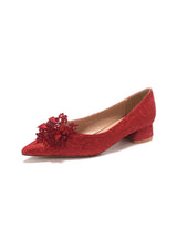 Short-heeled Pointed Red Wedding Shoes