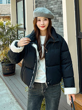 Collar Lamb Wool Splicing Loose Cotton-padded Coat