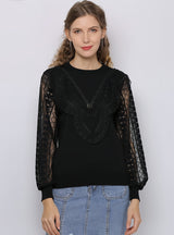 Perspective Mesh Stitching Round Neck Top