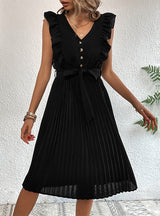 Summer Pleated Sleeveless Flounces Dress