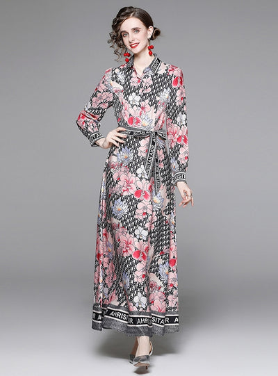 Long Sleeve Slim Printed Dress