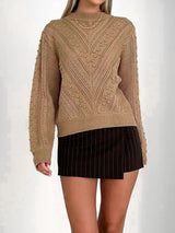 Solid Color Round Neck Jacquard Sweater