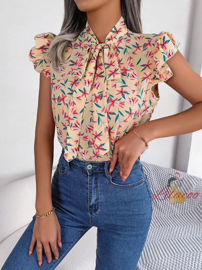 Leisure Print Bow Chiffon Shirt