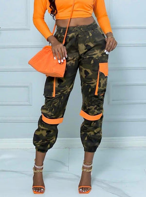 Contrasting Color Pocket Camouflage Pant