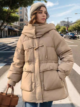 Retro Horn Button Long Cotton-padded Jacket Coat