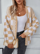 Contrast Plaid Loose Sweater Coat