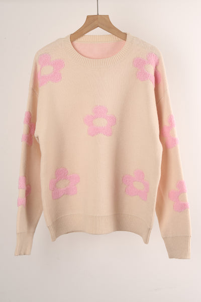 Women Flower Round Neck Sweater