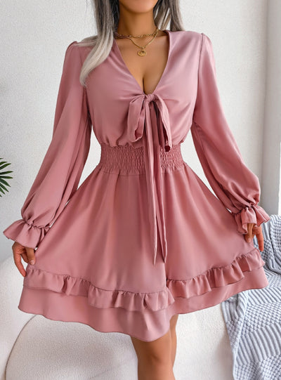 Casual Lace-up Silm Waist Wooden Dress