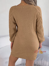 Solid Color Twist Lantern Sleeve Sweater Dress