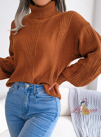 Turtleneck Twist Lantern Sleeve Sweater