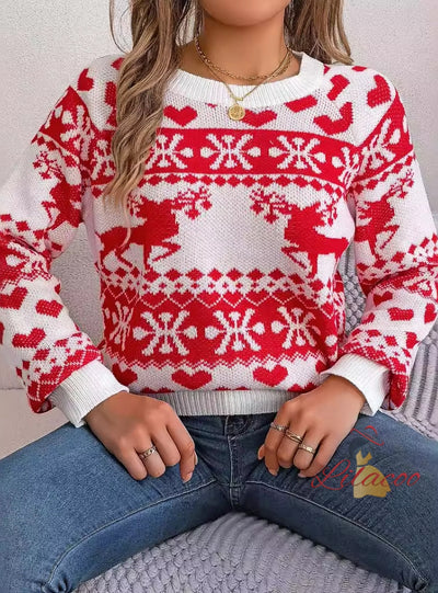 Christmas Deer Pattern Long Sleeve Sweater