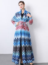 Pleats Loose Large Print Dress Coat