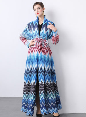 Pleats Loose Large Print Dress Coat