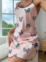 Summer Ice Silk Print Halter Pajamas