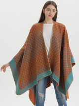 Geometric Diamond Shawl Coat Knitted Cloak