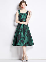 Sleeveless Square Collar Slim Jacquard Dress