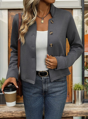 Stand-up Collar Long Sleeve Solid Color Jacket