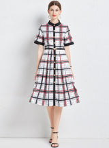 Retro Plaid Striped Dress With Belt