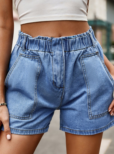 Retro Elastic Waist Casual Denim Shorts