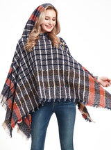 Checked Hooded Pullover Cloak