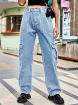 Retro Elastic Waist Denim Casual Pants