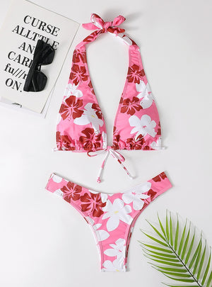 Split Swimsuit Printed Suspender Bikini