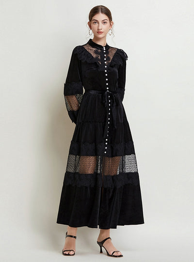 Velvet Holiday Silm Waist Long Sleeve Dress