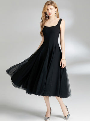 Black Gauze Sling Sleeveless Dress