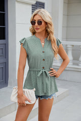 Solid Color Button Loose T-shirt