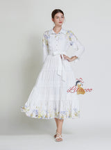 Bohemian Lapel Lantern Sleeve Long Printed Dress