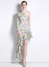 Chiffon Floral Irregular Slim Waist Dress