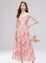 Colored Three-dimensional Flower Suspender Lace Dress