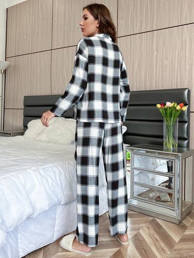 Plaid Long Sleeve Suit Pajamas