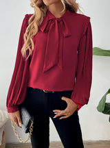 Lantern Long Sleeve Bow Solid Color Shirt