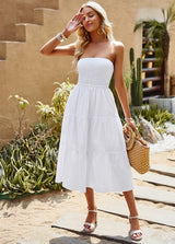 Solid Color Tube Top Pleats Dress