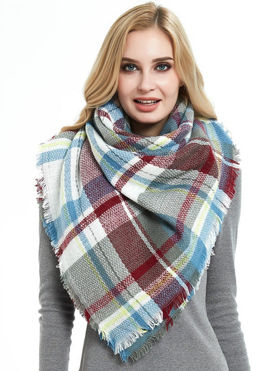 Cashmere-like Plaid Square Blanket Shawl Scarf