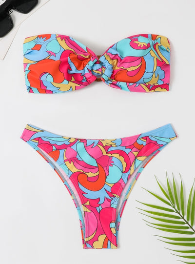 Retro Sexy Tube Top Printed Bikini