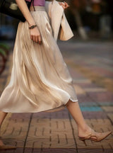 Women Silk Milk Pleats Skirt