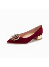 Low Heel Pointed Suede Red Shoes