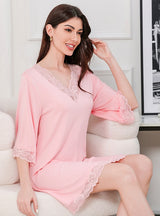 Lace V-neck Cotton Loose Nightdress