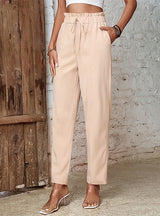 Solid Color Nine-point Elastic Feet Pants