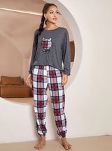 Plaid Long Sleeve Home Pajamas Suit