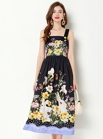 Printed Suspender Sleeveless Dress