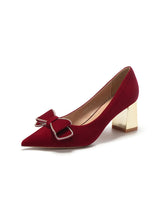 Thick Bow Red Wedding Shoes